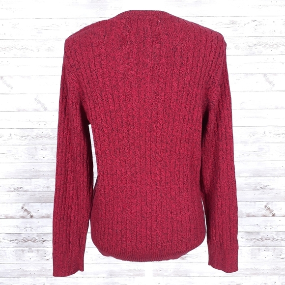 Karen Scott VNeck Cable Knit Sweater Marled Red Black A - Picture 3 of 6
